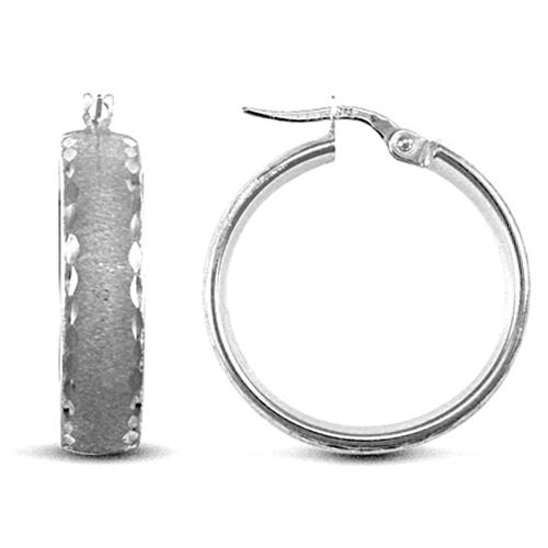 9ct White Gold 6mm Frosted Diamond Cut Hoop Earrings 24mm - My Jewel World