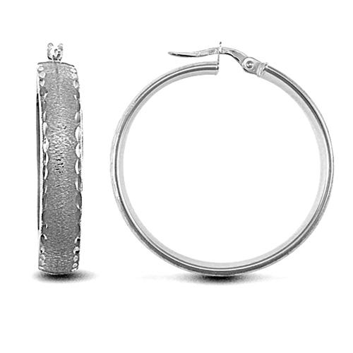 9ct White Gold 6mm Frosted Diamond Cut Hoop Earrings 32mm - My Jewel World