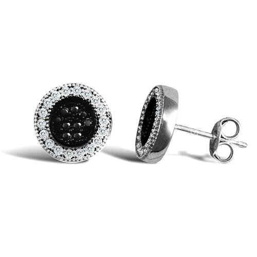 9ct White Gold Black & White Round Shape CZ Stud Earrings 1.0g - My Jewel World