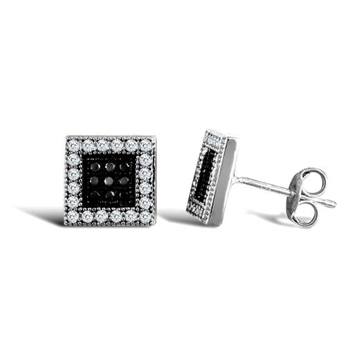 9ct White Gold Black & White Square Shape CZ Stud Earrings 1.0g - My Jewel World
