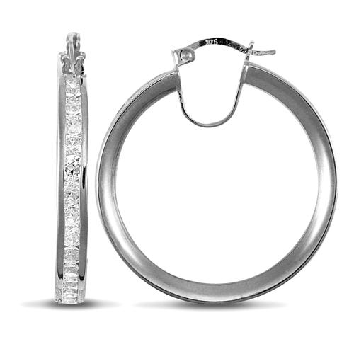 9ct White Gold Channel Set Round CZ 4mm Hoop Earrings 29mm - My Jewel World