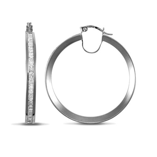 9ct White Gold Channel Set Round CZ 4mm Hoop Earrings 35mm - My Jewel World