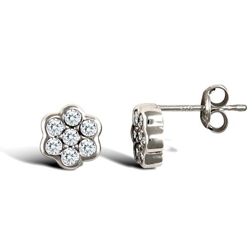 9ct White Gold CZ Cluster Stud Earrings 1.0g - My Jewel World