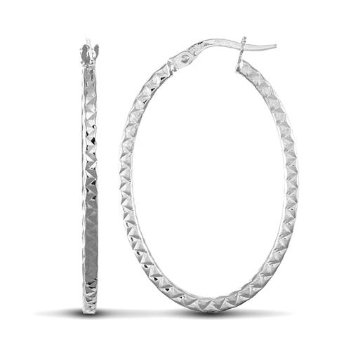 9ct White Gold Diamond Cut Hoop Earrings 23x36mm - My Jewel World