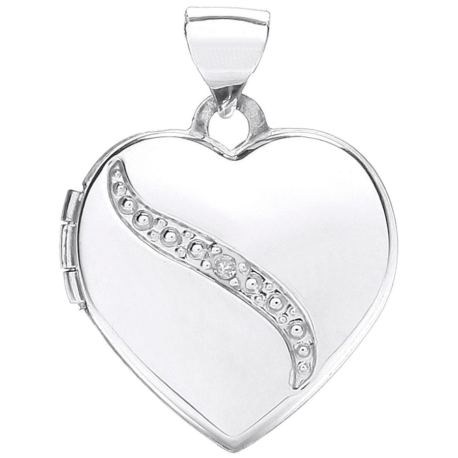 9ct White Gold Diamond Set Love Heart Shaped Locket Pendant Necklace - My Jewel World