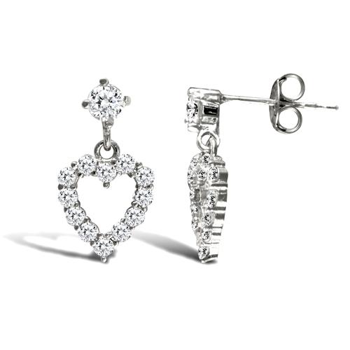 9ct White Gold Heart Shape CZ Drop Earrings 1.1g - My Jewel World