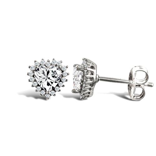 9ct White Gold Heart Shape CZ Halo Stud Earrings 1.6g - My Jewel World