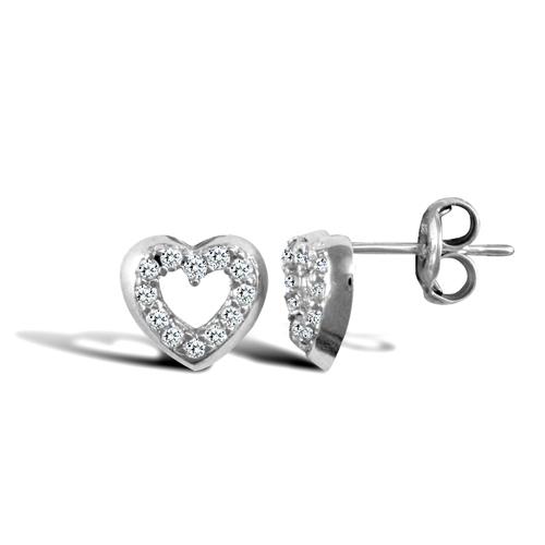 9ct White Gold Heart Shape CZ Stud Earrings 0.5g - My Jewel World