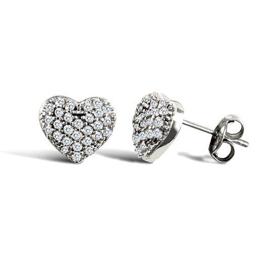 9ct White Gold Heart Shape Pave Set CZ Stud Earrings 0.9g - My Jewel World