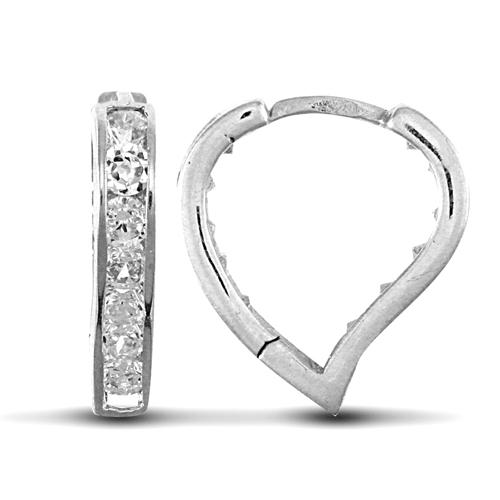 9ct White Gold Love Heart Shape CZ Huggie Hoop Earrings 2.5g - My Jewel World
