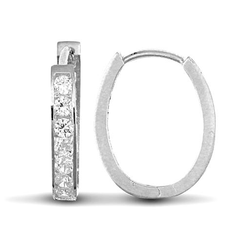 9ct White Gold Oval Shape CZ Huggie Hoop Earrings 2.0g - My Jewel World