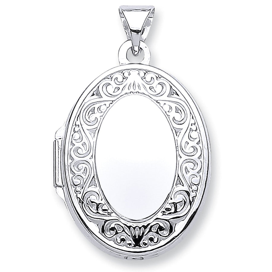 9ct White Gold Oval Shaped Locket Pendant Necklace - My Jewel World