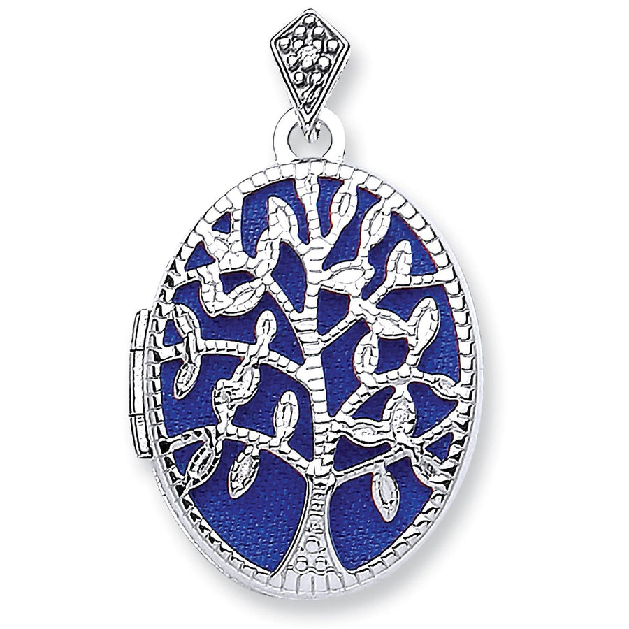 9ct White Gold Oval Shaped Tree of Life Locket Pendant Necklace - My Jewel World