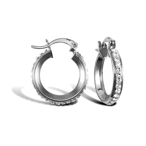 9ct White Gold Round Cubic Zirconia 3mm Hoop Earrings 16mm - My Jewel World