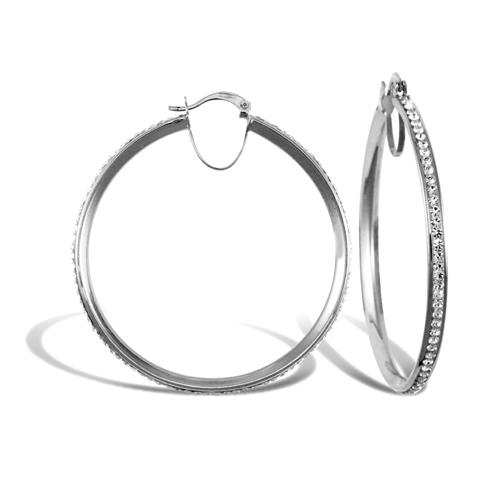 9ct White Gold Round Cubic Zirconia 3mm Hoop Earrings 40mm - My Jewel World