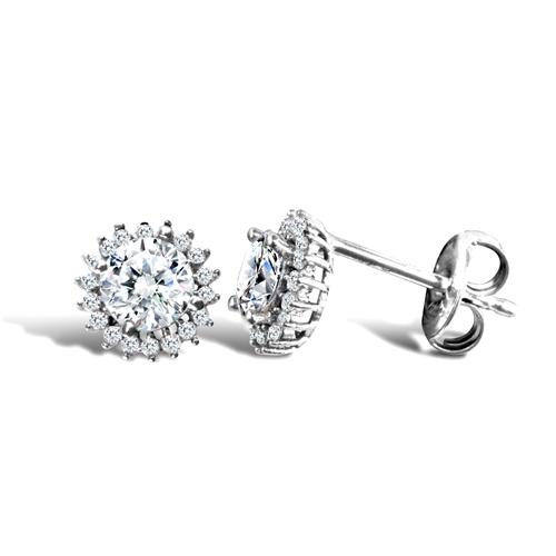 9ct White Gold Round Shape CZ Halo Stud Earrings 1.5g - My Jewel World