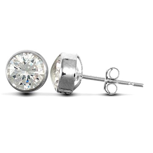 9ct White Gold Rub-Over Round CZ Solitaire Stud Earrings 5mm - My Jewel World