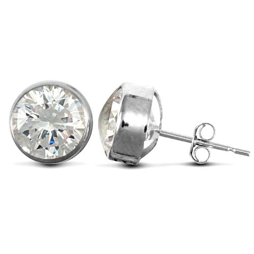9ct White Gold Rub-Over Round CZ Solitaire Stud Earrings 7mm - My Jewel World