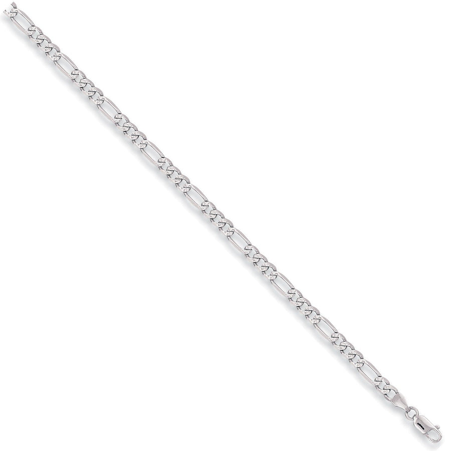 9ct White Gold Solid Diamond Cut 5mm 7 Inch Figaro Bracelet 5.8g - My Jewel World