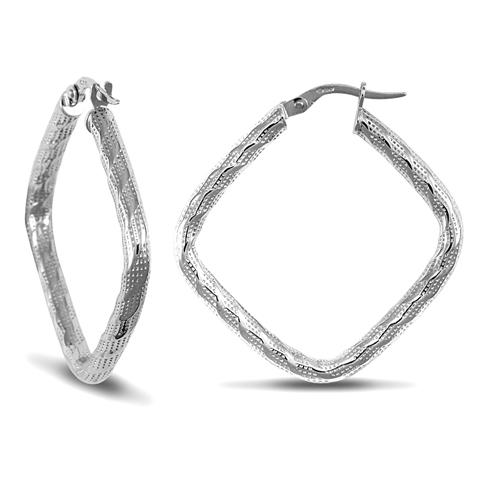 9ct White Gold Textured Striped 3mm Square Hoop Earrings 32mm - My Jewel World