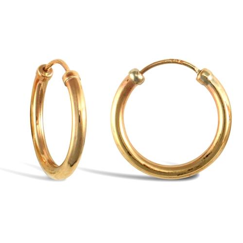 9ct Yellow Gold 1.5mm Capped Sleeper Hoop Earrings 15mm - My Jewel World