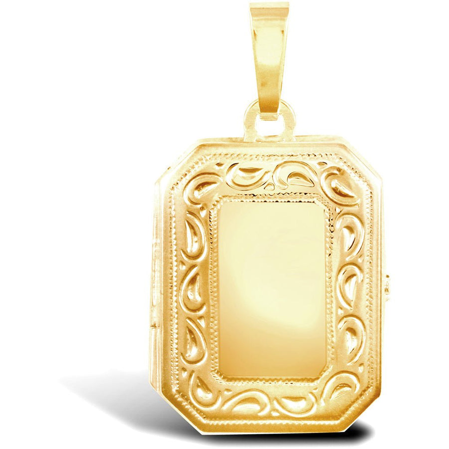 9ct Yellow Gold 2 Picture Rectangular Engraved Locket Pendant Necklace - My Jewel World