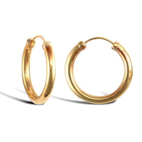 9ct Yellow Gold 2.5mm Capped Sleeper Hoop Earrings 18mm - My Jewel World