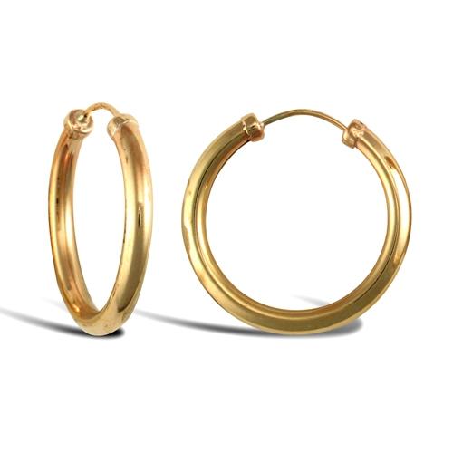 9ct Yellow Gold 2.5mm Capped Sleeper Hoop Earrings 20mm - My Jewel World