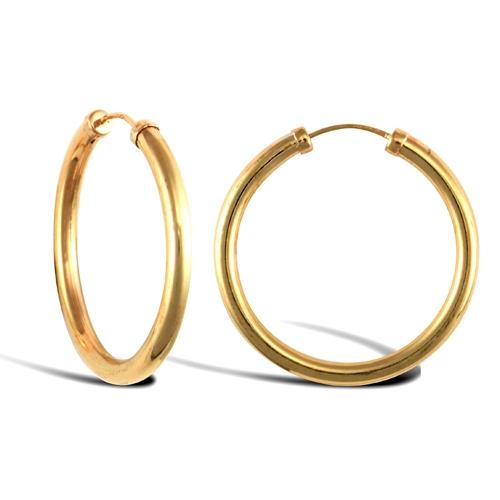 9ct Yellow Gold 2.5mm Capped Sleeper Hoop Earrings 25mm - My Jewel World