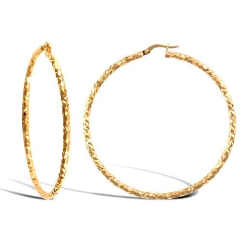 9ct Yellow Gold 2.5mm Hammered Faceted Hoop Earrings 54mm - My Jewel World