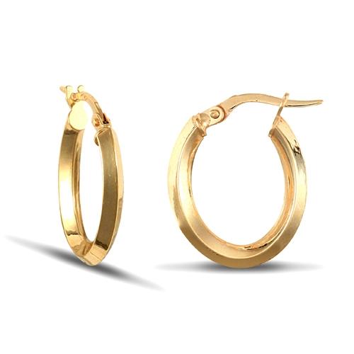 9ct Yellow Gold 2.5mm Oval Shape Knife Edge Hoop Earrings 16x20mm - My Jewel World