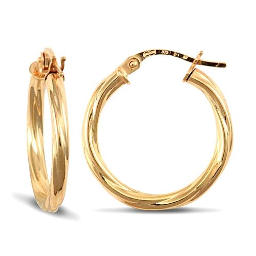 9ct Yellow Gold 2.5mm Twisted Hoop Earrings 20mm - My Jewel World