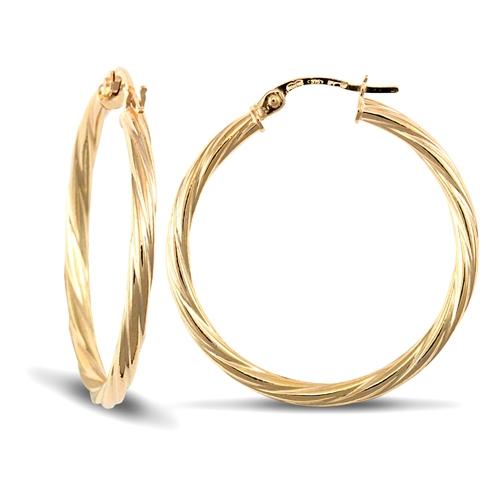 9ct Yellow Gold 2.5mm Twisted Hoop Earrings 30mm - My Jewel World