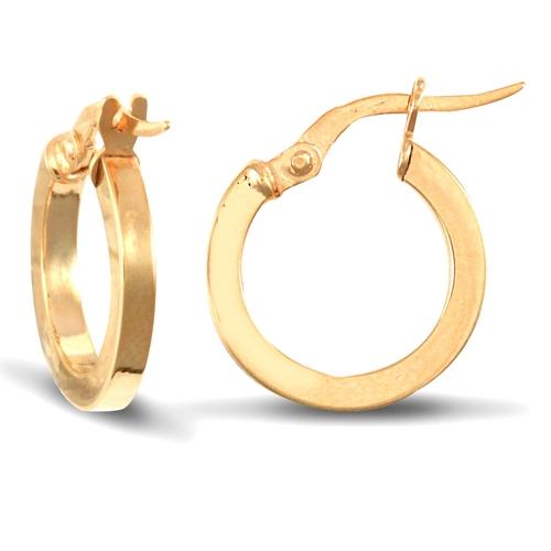 9ct Yellow Gold 2mm Flat Polished Hoop Earrings 14mm - My Jewel World