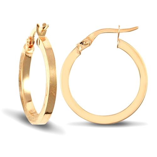 9ct Yellow Gold 2mm Flat Polished Hoop Earrings 19mm - My Jewel World