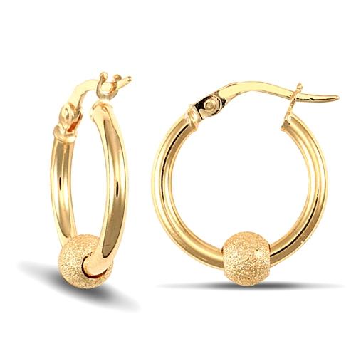 9ct Yellow Gold 2mm Moondust Frosted Ball Hoop Earrings 16mm - My Jewel World