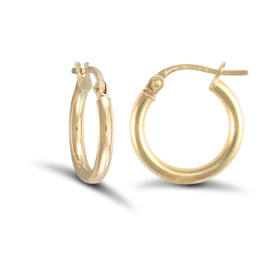 9ct Yellow Gold 2mm Polished Hoop Earrings 15mm - My Jewel World