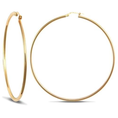 9ct Yellow Gold 2mm Polished Hoop Earrings 65mm - My Jewel World