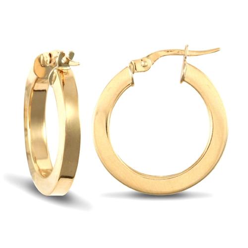 9ct Yellow Gold 3mm Flat Polished Hoop Earrings 21mm - My Jewel World