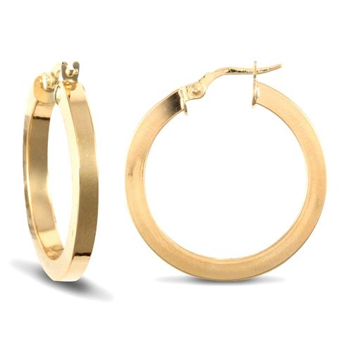 9ct Yellow Gold 3mm Flat Polished Hoop Earrings 27mm - My Jewel World