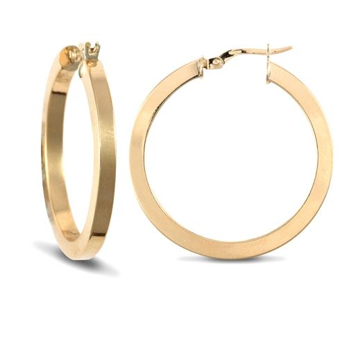 9ct Yellow Gold 3mm Flat Polished Hoop Earrings 33mm - My Jewel World