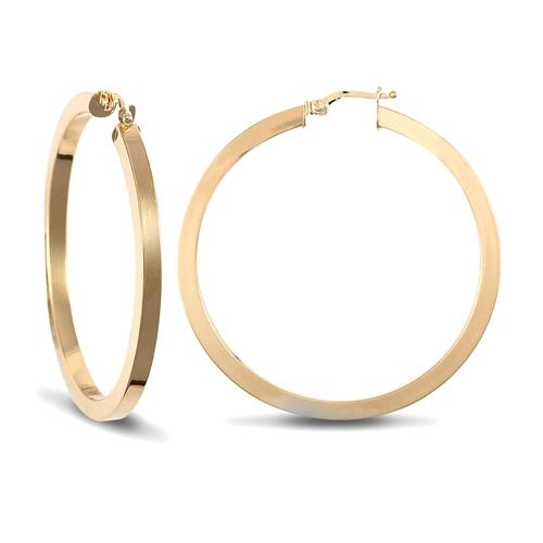 9ct Yellow Gold 3mm Flat Polished Hoop Earrings 46mm - My Jewel World