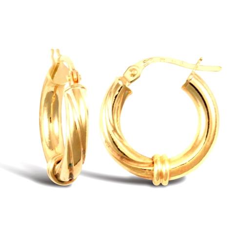 9ct Yellow Gold 3mm Half Twisted Half Straight Hoop Earrings 16mm - My Jewel World