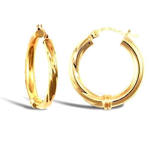 9ct Yellow Gold 3mm Half Twisted Half Straight Hoop Earrings 21mm - My Jewel World