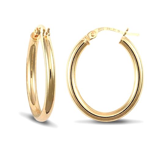 9ct Yellow Gold 3mm Oval Shaped Polished Hoop Earrings 20x24mm - My Jewel World