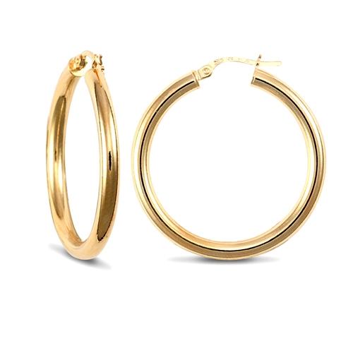 9ct Yellow Gold 3mm Polished Hoop Earrings 30mm - My Jewel World