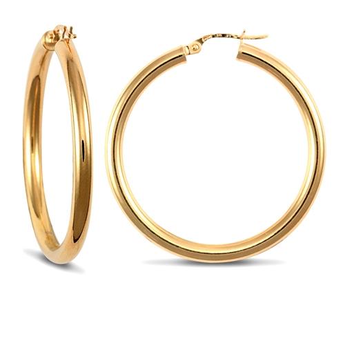 9ct Yellow Gold 3mm Polished Hoop Earrings 35mm - My Jewel World