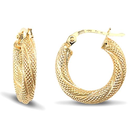 9ct Yellow Gold 3mm Snake Skin Twisted Hoop Earrings 16mm - My Jewel World