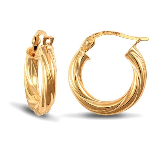 9ct Yellow Gold 3mm Twisted Hoop Earrings 15mm - My Jewel World