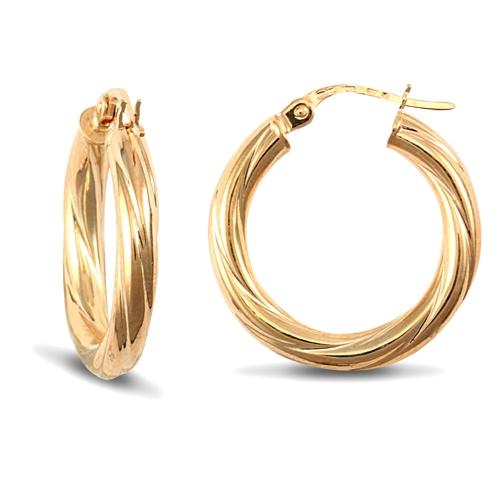 9ct Yellow Gold 3mm Twisted Hoop Earrings 20mm - My Jewel World
